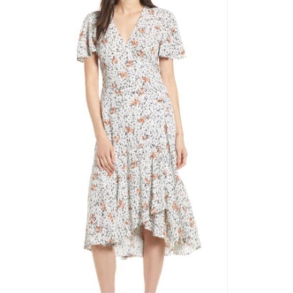 CHELSEA 28 Nordstrom Floral‎ Faux Wrap Short Sleeve Ruffle Dress Women's Sz XS